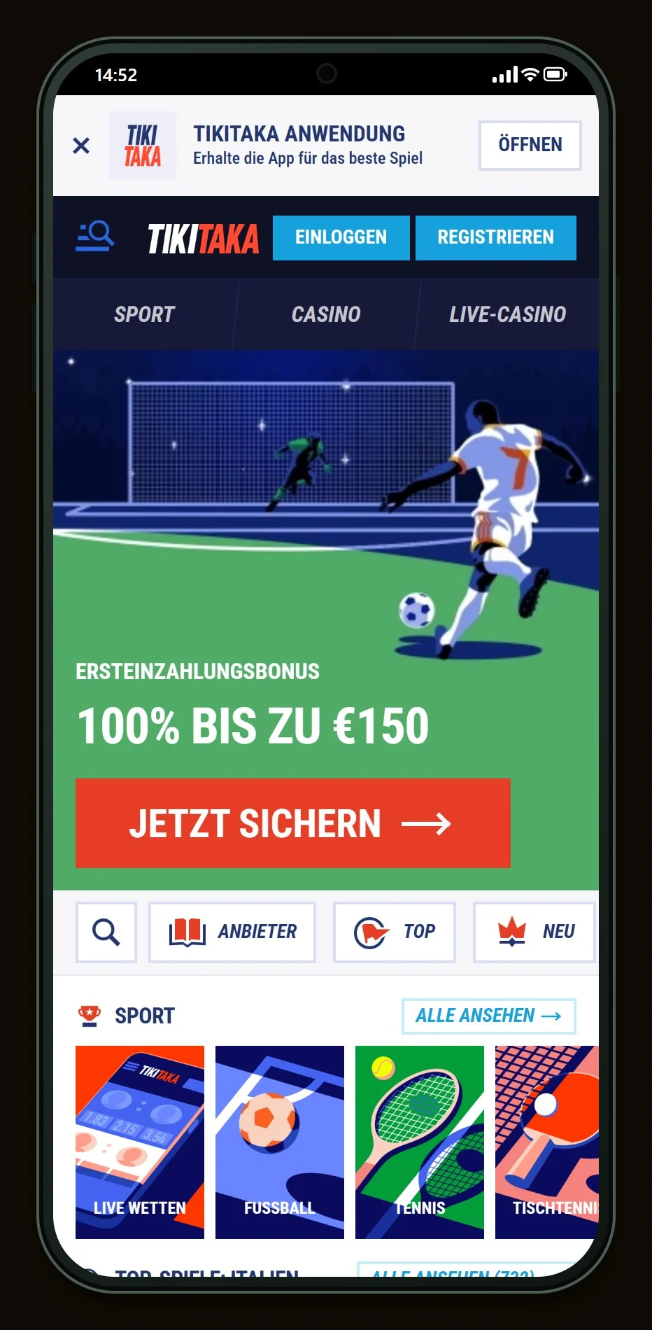 Jeton Casino Schweiz: Startseite von TikiTaka