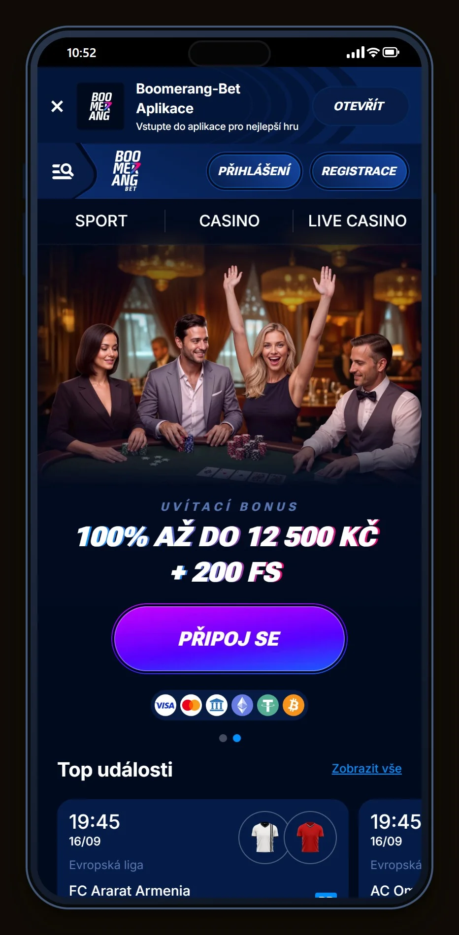 jeton wallet casino: úvodní stránka kasina Boomerang Bet