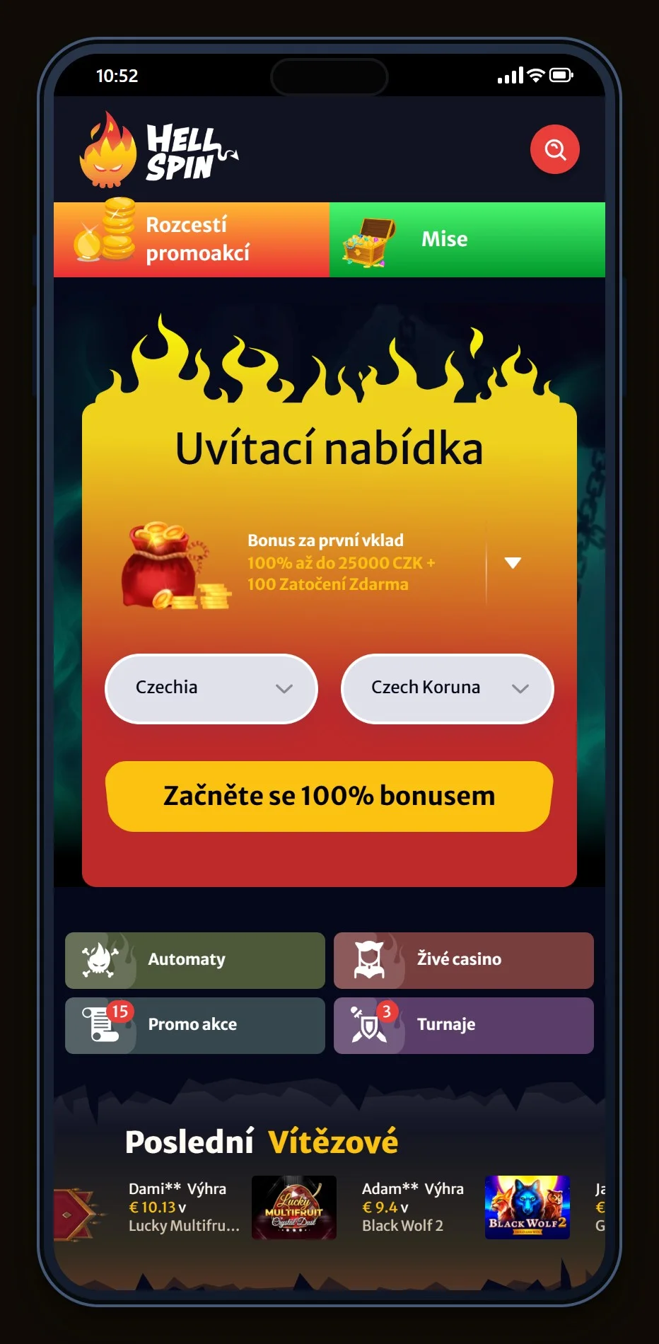 jeton casino: úvodní stránka kasina HellSpin