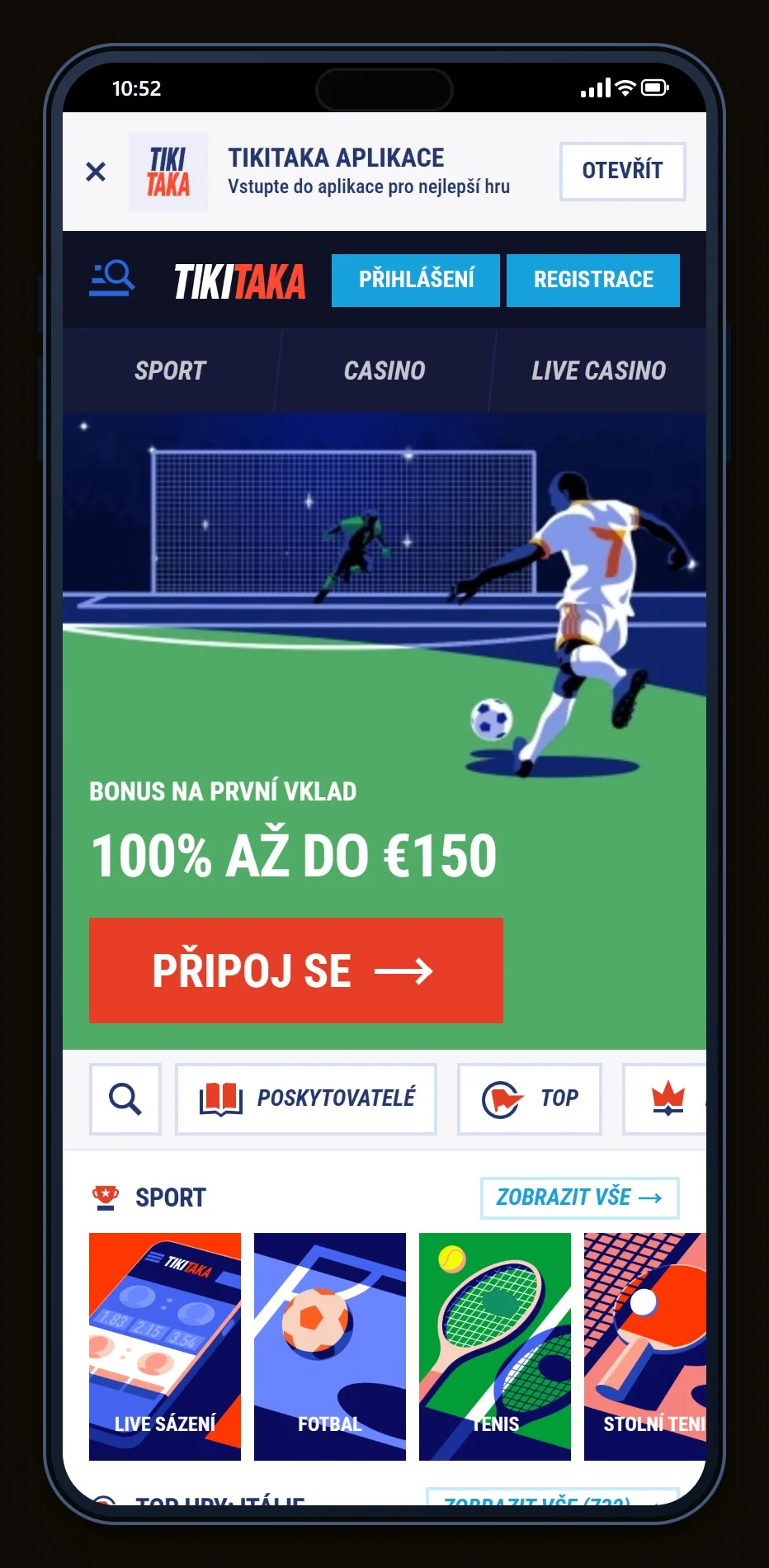 jeton online casino: úvodní stránka kasina TikiTaka