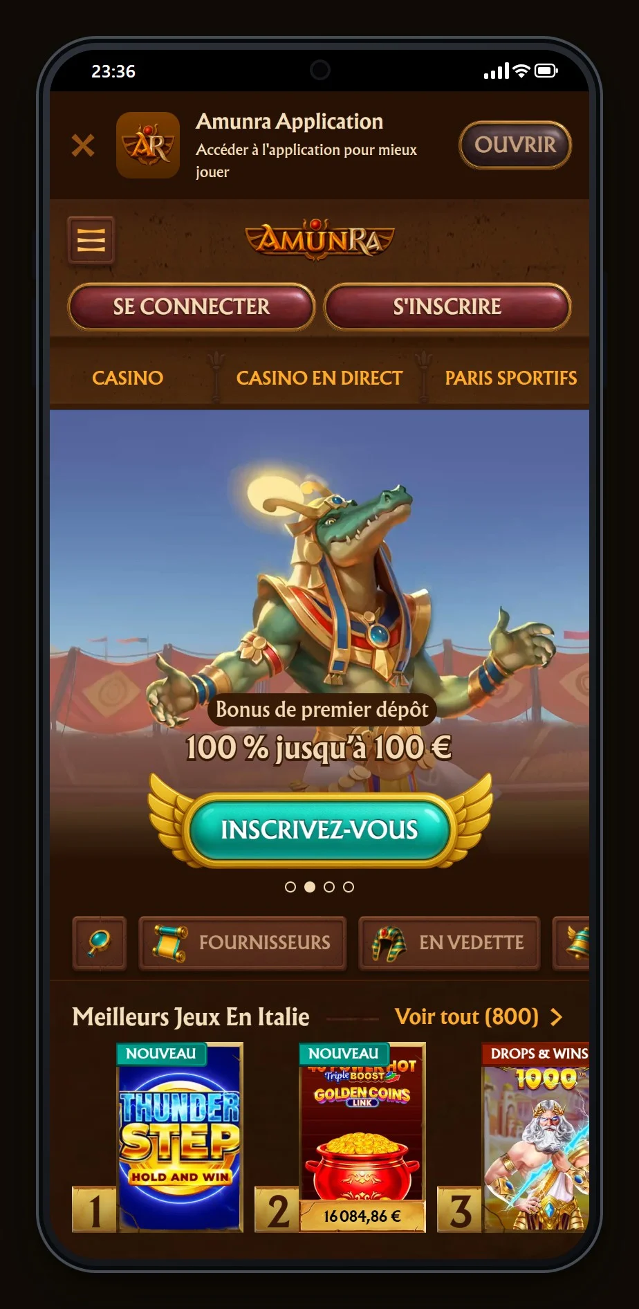 casino en ligne jeton: la page d'accueil du casino AmunRa