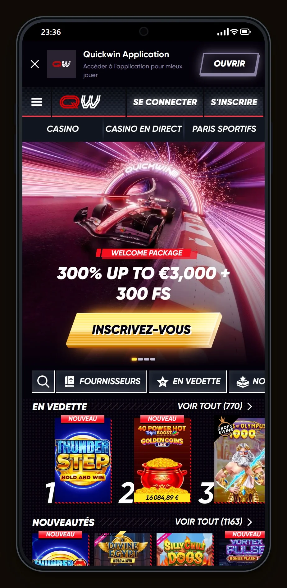 casino jeton: la page d'accueil du casino QuickWin