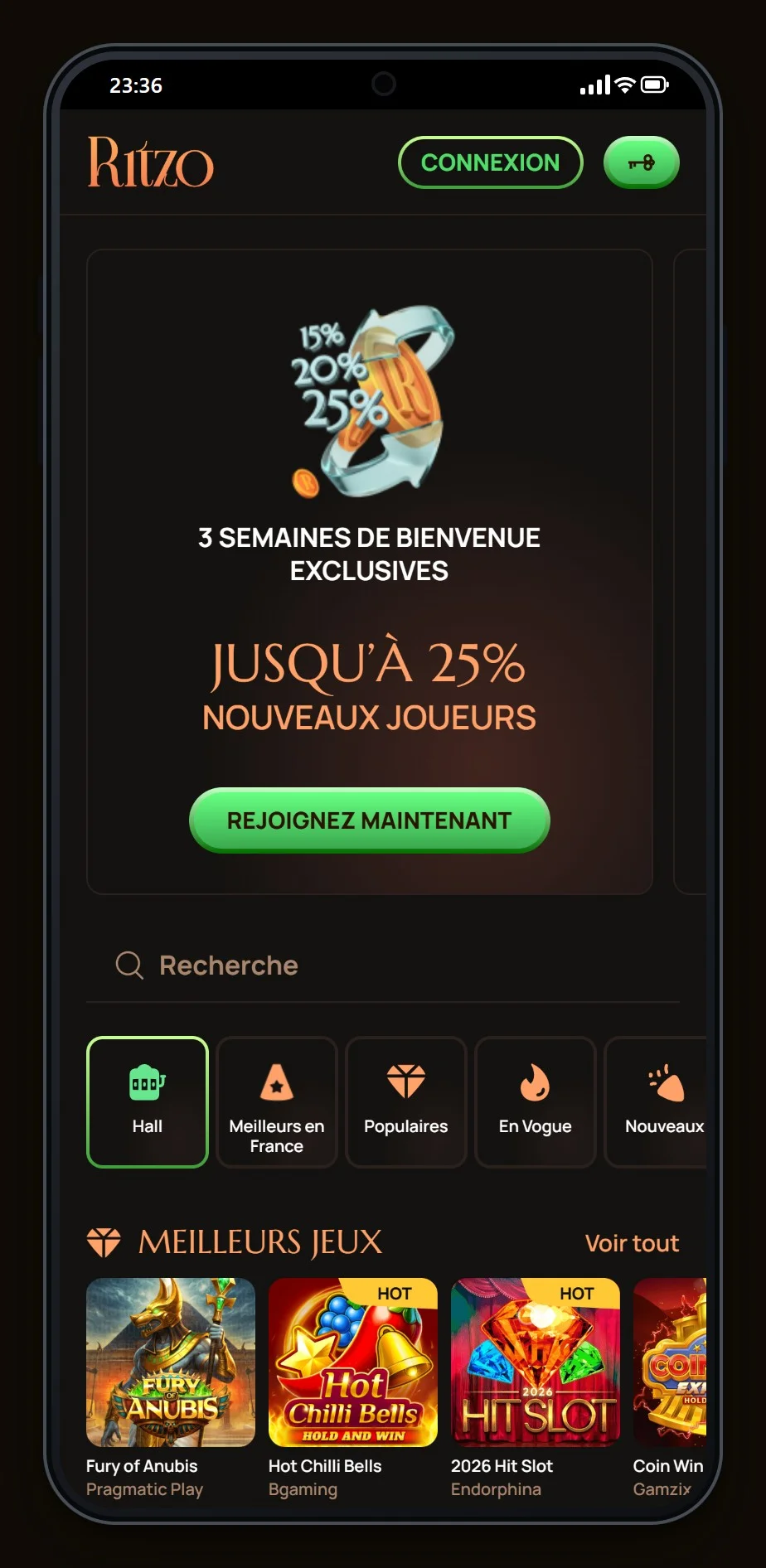 casino qui accepte jeton: la page d'accueil du casino Ritzo