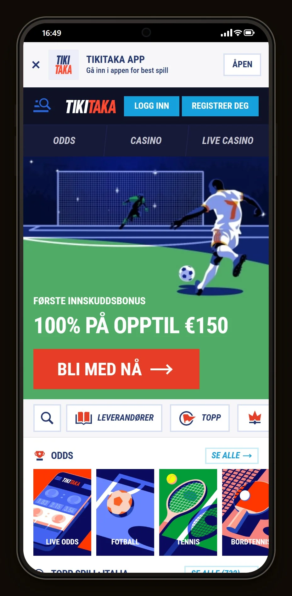 jeton cash casino: forsiden til casinoet TikiTaka