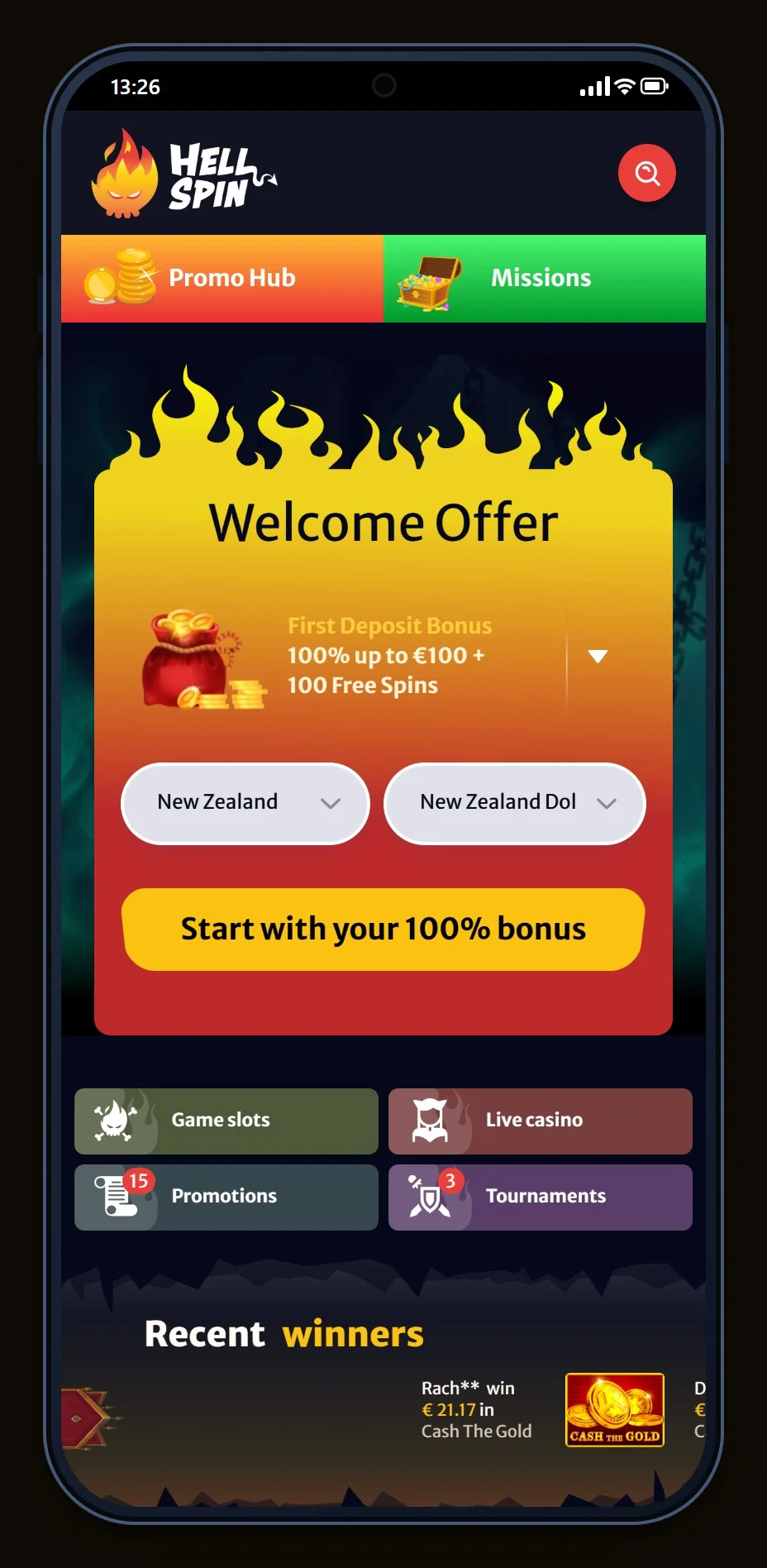 jeton casinos: the HellSpin casino lobby