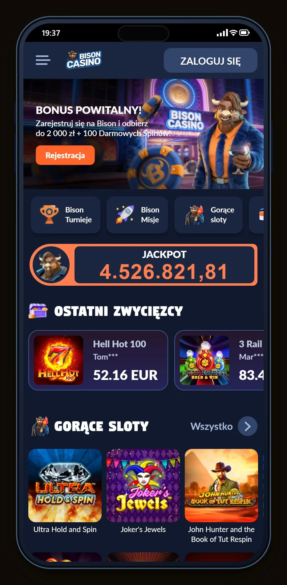 jeton kasyno: strona główna kasyna Bison Casino