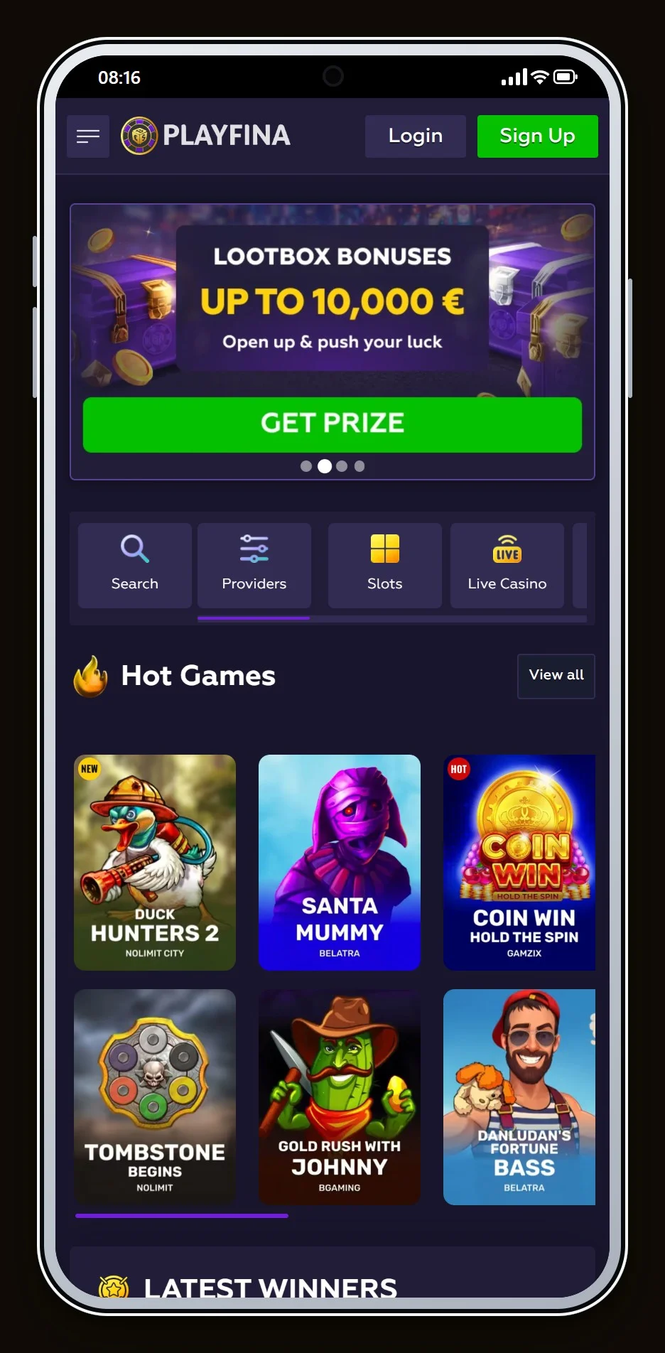 top jeton casino sites: the Playfina homepage