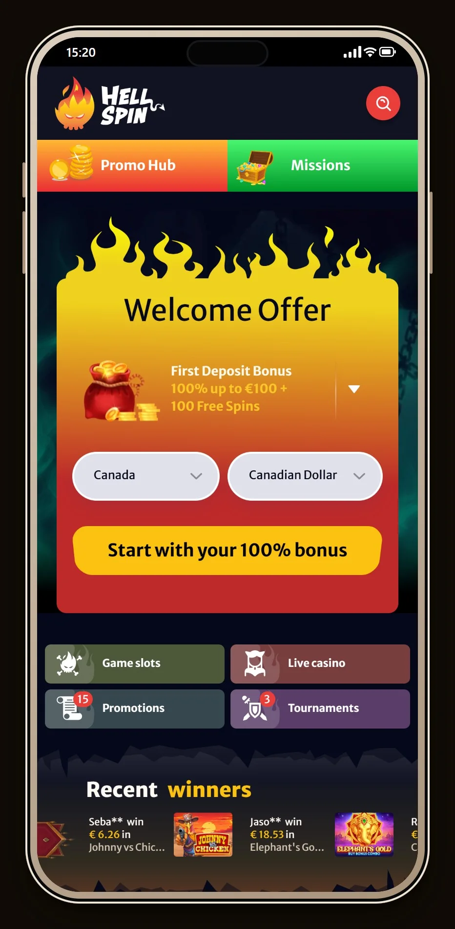 jeton casinos: the HellSpin casino lobby